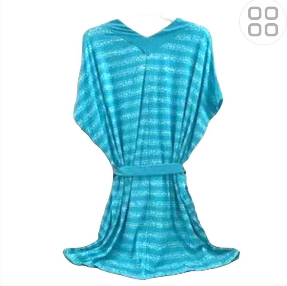 Michael Kors Kytoto Stripe V-Neck Belted Tunic Swim Cover-Up Blue Large NWT